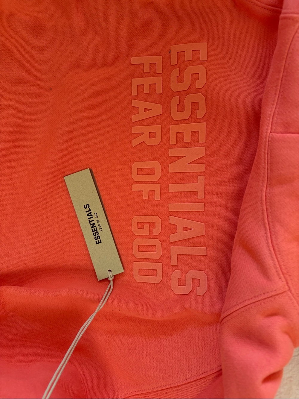 Essentials Men’s Coral-Red Crewneck Sweatshirt with Raised Logo